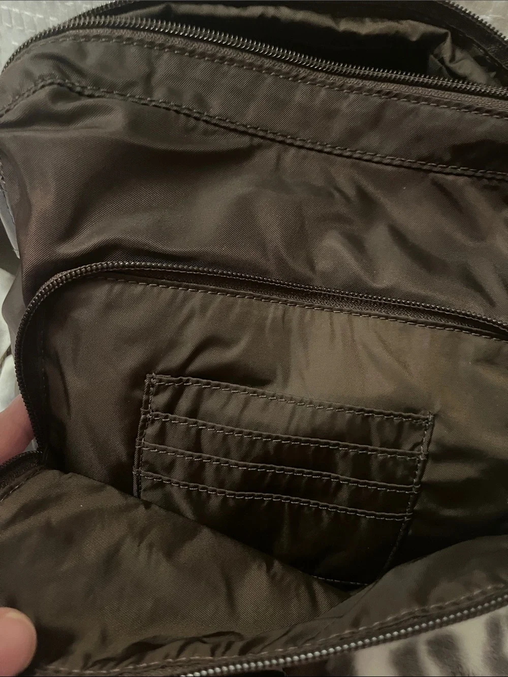 Tumi Brown Nylon Crossbody Bag with Silver Hardware